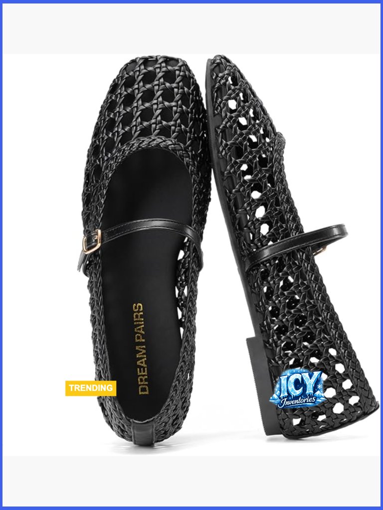 Woven Ballet Flats With Adjustable Buckle Strap, Faux Leather
